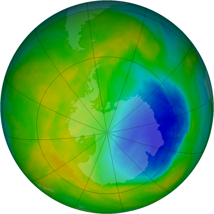 Antarctic ozone map for 15 November 2000